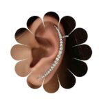 Silver Crystal Wrap Earrings - Boho Long Crystal Cuff Earrings - Silver Bar Rhinestone Climber Earrings - Cz Ear Pins Crawlers - Wrap Cuff Earrings - Jewelry for Women