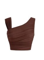 Women’s One Shoulder Ruched Crop Top | Trendy Sleeveless Stretchy Blouse