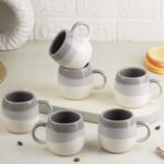 The Earth Store Tritone Grey Ovule Shape Cup Set of 6 for Tea, Microwave and Dishwasher Safe, Perfect for Every Occasion Capacity - 190 ml Each