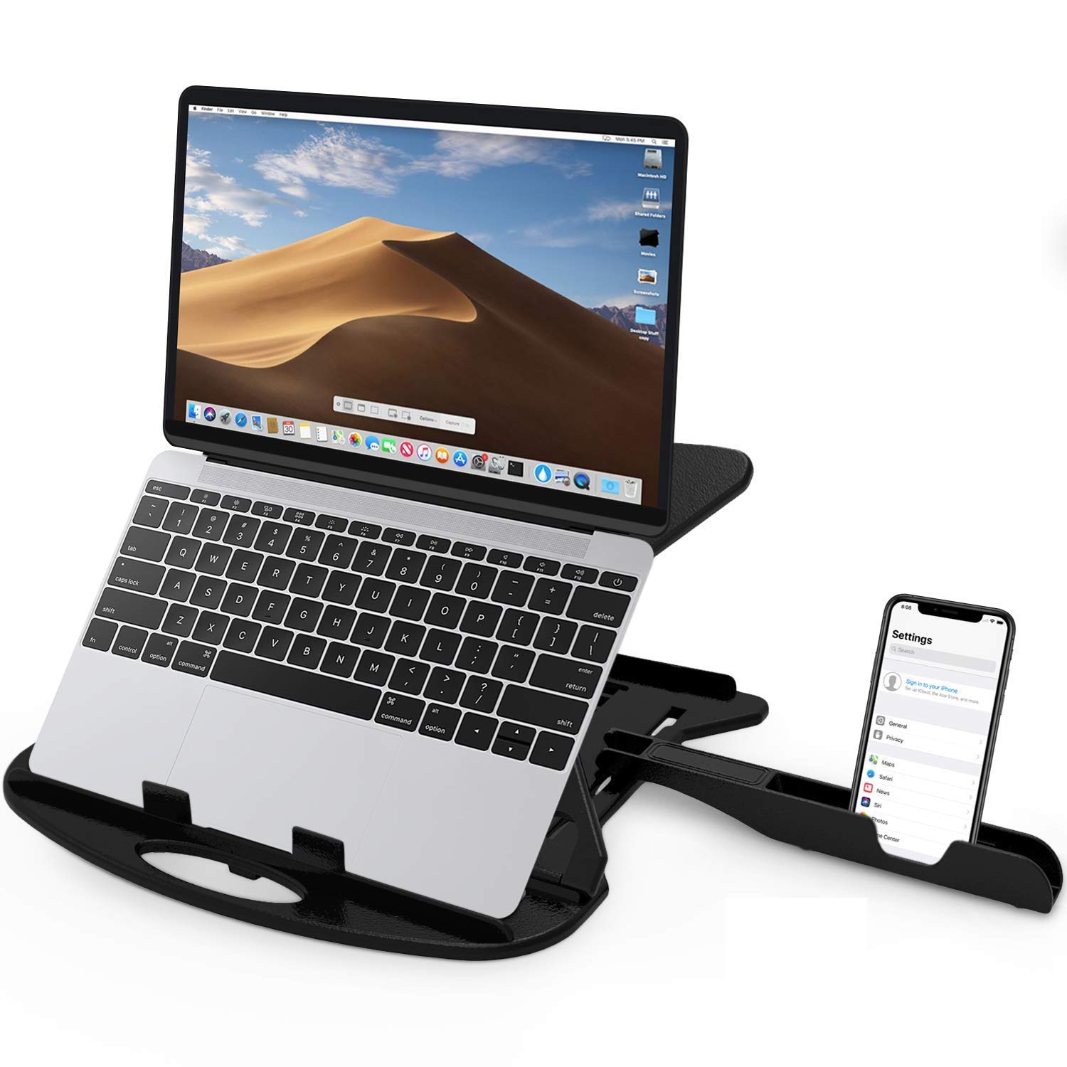 strift STRIFF Adjustable Laptop Tabletop Stand Patented Riser Ventilated Portable Foldable Compatible with MacBook Notebook Tablet Tray Desk Table Book with Free Phone Stand (Black) - Image 1