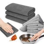 TCCO 7 PCS Kitchen Cleaning Cloth Set – 2 Thickened Magic Microfiber Towels & 5 Non-Scratch Steel Wire Dishcloths, Reusable & Absorbent Rags for Dishes, Pots, Pans, Car & Household Cleaning