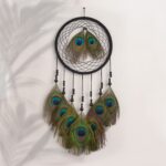 Original handicrafts Peacock feather wall decor dream catcher for bedroom, living room, Natural Wall decor, Wall hanging Multicolor Dreamcatcher Positive Energy (18/45 cm) Black