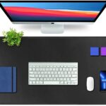 Premium Vegan Leather Desk Mat 90X45cm 2.4mm Thick&Padded|Laptop Mat/Extended Mouse Pad/Stitched, Reversible, Sturdy Deskspread | High Tear/Peel Strength|Anti-Slip,Splash-Proof| Black