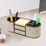 CLADD! Vegan Leather Desk Organizer Storage Box for Table Top Stationery Supplies Ideal for Use Home | Office | Kitchen | Makeup (Cream)