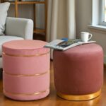 Velvet Ottoman Pouffe – Round Upholstered Sitting Stool & Footrest | Multi-Purpose Puffy Mudda for Living Room, Bedroom, Office – Stylish Home Furniture & Décor (Gajri)