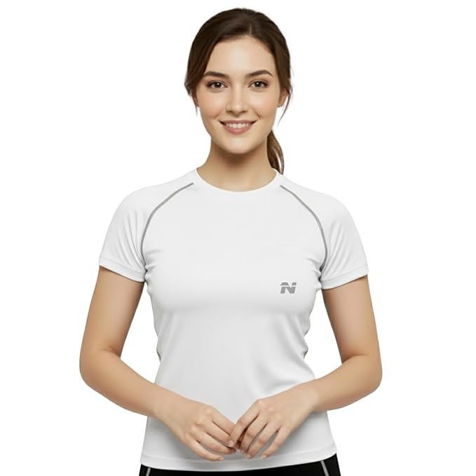 white NINQ Women’s Half Sleeve Compression T-Shirt | Premium Gym & Sports Wear for Running, Training, Yoga, Cycling & Workouts | Quick-Dry, Stretchable Athletic for Women - Image 1