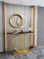 Luxury Console Table 75x30x70cm with Marble Top - Modern Entryway Hallway Narrow Side Table - Gold Metal Frame Entry Furniture for Living Room, Corridor & Home Decor (Gold + Black)