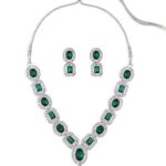 ZAVERI PEARLS Green Stones & Dazzling Austrian Diamonds Embellished Necklace & Earring Set For Women-ZPFK17196