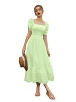 Shreyam Girl's & Women's Solid A-Line Ruched Puff Sleeve Maxi Long Evening One Piece Long Dress for Women Stylish - Image 6