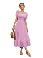 Shreyam Girl's & Women's Solid A-Line Ruched Puff Sleeve Maxi Long Evening One Piece Long Dress for Women Stylish - Image 15