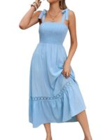 Shreyam Girl's & Women's Solid A-Line Ruched Puff Sleeve Maxi Long Evening One Piece Long Dress for Women Stylish - Image 10