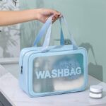 KUKLAR Wash Bag Pouch for Travel Kit Toiletry Bag Cosmetic Bag Make Up Box for Brushes Accessories with Handle Large Capacity Translucent Waterproof Travel Storage Organizer Set of 3 (Sky Blue) - Image 2