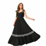 Women's Elegant Long Maxi Gown with Shoulder Ribbon Tie-Up, Stylish & Trendy - Fit and Flare Sleeveless Square Neckline Western Dress, Casual Dress for Women - Image 6