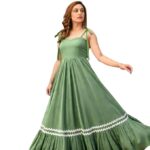 Women's Elegant Long Maxi Gown with Shoulder Ribbon Tie-Up, Stylish & Trendy - Fit and Flare Sleeveless Square Neckline Western Dress, Casual Dress for Women - Image 10