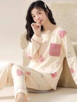 Korean Style Women’s Night Suit|| Cute Printed Pajama Set with Half Sleeve Top & Pants|| Soft Cotton Loungewear - Image 2