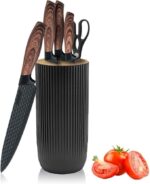 Luxury 6 in 1 Wooden Coating Knife Set Light Wood Grain Handle Anti-Rust Non-Stick Stainless Steel Sharp Edge with 4 Knifes, 1 Stand, 1 Scissor for Hotel, Travel, Meat, Fruits (Khaki) - Image 10