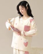 Korean Style Women’s Night Suit|| Cute Printed Pajama Set with Half Sleeve Top & Pants|| Soft Cotton Loungewear - Image 3