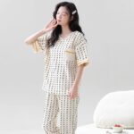 Korean Style Women’s Night Suit|| Cute Printed Pajama Set with Half Sleeve Top & Pants|| Soft Cotton Loungewear - Image 9