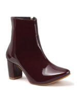 Stylish Glossy Zipper Block Heel Boots For Women And Girl - Image 4