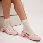 JM LOOKS Women's Glossy Buckle Strap Mary Jane Block Heel with Bow Detail - Image 2