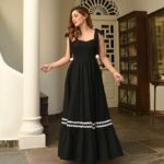 Women's Elegant Long Maxi Gown with Shoulder Ribbon Tie-Up, Stylish & Trendy - Fit and Flare Sleeveless Square Neckline Western Dress, Casual Dress for Women - Image 9