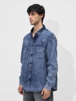 The Souled Store Classic Denim Shirt: Blue Men and Boys Long Sleeves Collared Neck Button Front Cotton Relaxed Fit Denim Shirts - Image 3