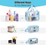 KUKLAR Wash Bag Pouch for Travel Kit Toiletry Bag Cosmetic Bag Make Up Box for Brushes Accessories with Handle Large Capacity Translucent Waterproof Travel Storage Organizer Set of 3 (Sky Blue) - Image 4