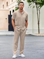 CHKOKKO Men Training Suit Solid Polyester Summer Co-Ord Set With Polo Neck - Image 3