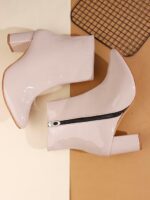 Stylish Glossy Zipper Block Heel Boots For Women And Girl - Image 7