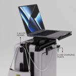 Carry-on PRO (56cm) Cabin Trolley Bag & Free Backpack, Laptop Stand, TSA Lock, Apple AirTag Slot, Phone Stand, Cup Holder, 8 Lockable Wheels, Polycarbonate Hard-Shell (T7 Standard, Snow) - Image 5