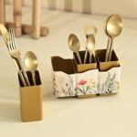 Brick Brown® Premium Metal Triflora Cutlery Holder – Spoon Stand for Kitchen | Spoon Holder for Dining Table | Wooden Caddy Storage Organizer | Stand Caddy Holder for Kitchen Utensils (6.3x8x9.5in) - Image 3