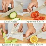 Luxury 6 in 1 Wooden Coating Knife Set Light Wood Grain Handle Anti-Rust Non-Stick Stainless Steel Sharp Edge with 4 Knifes, 1 Stand, 1 Scissor for Hotel, Travel, Meat, Fruits (Khaki) - Image 4