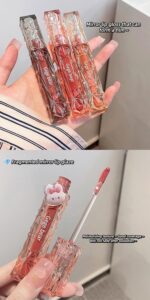 Gege Bear Crystal Diamond Light Mirror Lip Glaze | High Shine Non-Sticky Lip Gloss with Cute Charm Topper | Reddish-Brown Glossy Finish | 6 Romantic Shades - Image 5