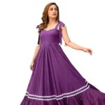 Women's Elegant Long Maxi Gown with Shoulder Ribbon Tie-Up, Stylish & Trendy - Fit and Flare Sleeveless Square Neckline Western Dress, Casual Dress for Women - Image 13