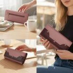 ALSU Women's Wallet Peach | Made with Vegan Leather Material | Carefully Handcrafted | Clutch Purse with Multiple Compartments, Phone, 6 Card Slots & Zipper Pocket with Button Closure (jln-008pch) - Image 5