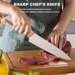 Luxury 6 in 1 Wooden Coating Knife Set Light Wood Grain Handle Anti-Rust Non-Stick Stainless Steel Sharp Edge with 4 Knifes, 1 Stand, 1 Scissor for Hotel, Travel, Meat, Fruits (Khaki) - Image 5