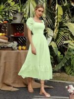 Shreyam Girl's & Women's Solid A-Line Ruched Puff Sleeve Maxi Long Evening One Piece Long Dress for Women Stylish - Image 7