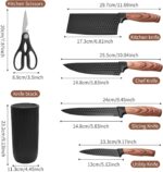 Luxury 6 in 1 Wooden Coating Knife Set Light Wood Grain Handle Anti-Rust Non-Stick Stainless Steel Sharp Edge with 4 Knifes, 1 Stand, 1 Scissor for Hotel, Travel, Meat, Fruits (Khaki) - Image 11