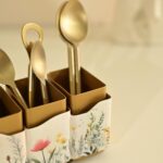 Brick Brown® Premium Metal Triflora Cutlery Holder – Spoon Stand for Kitchen | Spoon Holder for Dining Table | Wooden Caddy Storage Organizer | Stand Caddy Holder for Kitchen Utensils (6.3x8x9.5in) - Image 4