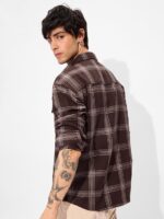 The Souled Store Brown Men and Boys Long Sleeves Collared Neck Button Front Plaid Regular Fit Cotton Utility Shirts - Image 4