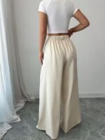 Aahwan Grey Solid High Waist Straight Korean Loose Pleated Wide Leg Trouser for Women's & Girl's - Image 3