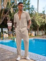 CHKOKKO Men Training Suit Solid Polyester Summer Co-Ord Set With Polo Neck - Image 5