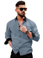 Maniac Mens Solid Collared Neck Full Sleeve Biscuit and Black Cotton Shirt - Image 7