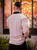 Maniac Mens Solid Collared Neck Full Sleeve Biscuit and Black Cotton Shirt - Image 4