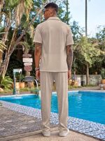 CHKOKKO Men Training Suit Solid Polyester Summer Co-Ord Set With Polo Neck - Image 4