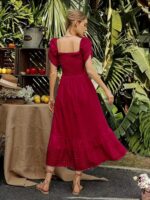 Shreyam Girl's & Women's Solid A-Line Ruched Puff Sleeve Maxi Long Evening One Piece Long Dress for Women Stylish - Image 3