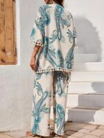 Leriya Fashion Co Ord Set for Women Stylish | Summer Travel Co-Ord Set Short Sleeve Shirt & Wide-Leg Pant | Paisley Printed Stylish Casual Outfit for Summer Cord for Women | Dress for Woman - Image 2
