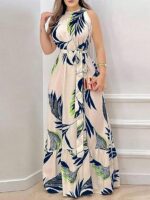 Monrav Women's Casual Sleeveless Dress with Botanical Print(MS-2602) - Image 3