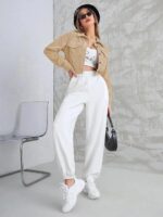 SMOWKLY Women’s Corduroy Cropped Jacket with Two Pockets| Casual Button Down Korean Style Casual | Stylish Lightweight for Women’s | Full Sleeve Outerwear for Regular Wear - Image 4