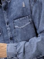 The Souled Store Classic Denim Shirt: Blue Men and Boys Long Sleeves Collared Neck Button Front Cotton Relaxed Fit Denim Shirts - Image 5